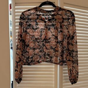 ASTR Floral Sheer Long-Sleeve Blouse